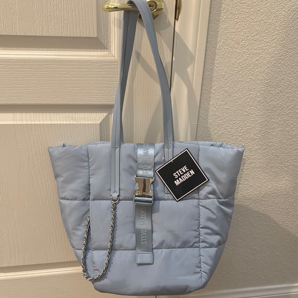 Steve Madden Blue Quilted Tote with Shoulder Straps